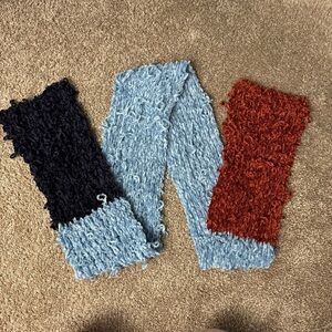 Women’s Light Blue Navy & Red Colorblock Chunky Knit Scarf ~86”